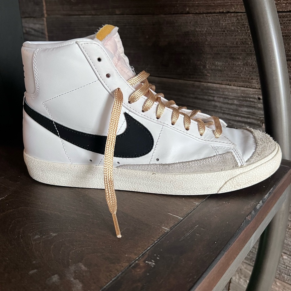 Nike Blazers with Black Swoosh and Gold Laces